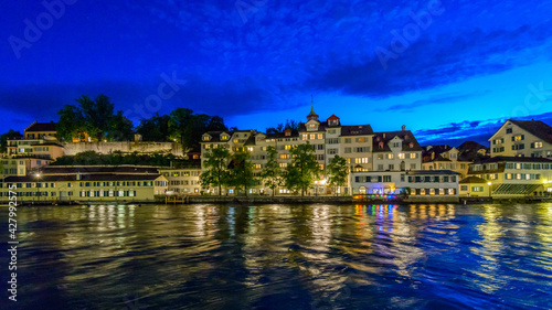 Night view of historic Zurich city center on summer, Canton of Zurich, Switzerland.