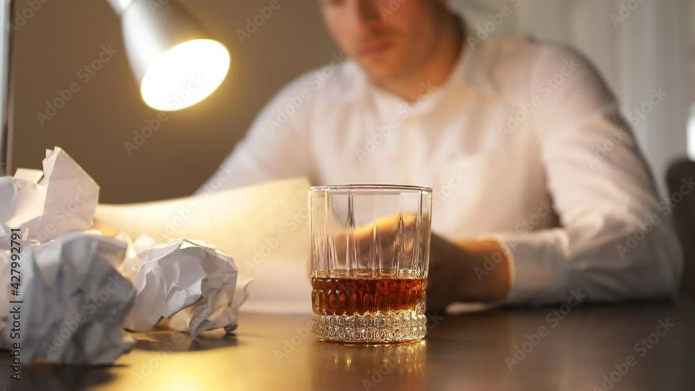 Working. Man work. Whiskey glass. Working. Man work. Whiskey glass.