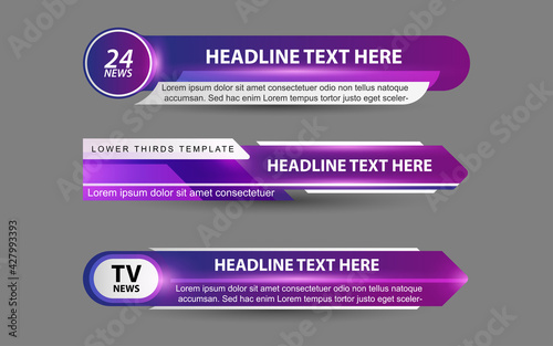 Set collection vector of Broadcast News Lower Thirds Template layout design banner for bar Headline news title, sport game in Television, Video and Media Channel