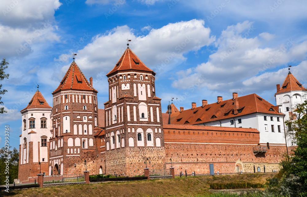 Medieval castle in Mir, Belarus. An outstanding example of the defensive architecture of the XVI century. Gothic style. The Grodno region Belarus. 