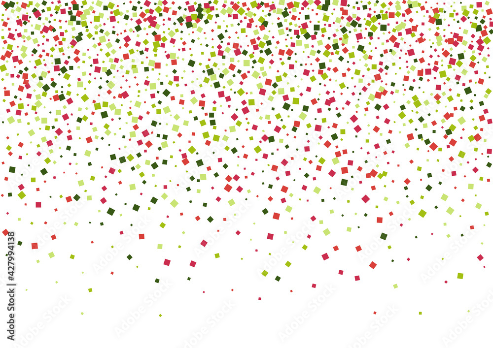 Confetti Green Splash Illustration. Festival Geometric Background. Red Isolated Dot Mosaic. Rhombus Pattern Frame.