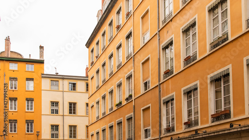 Lyon, typical street in the center, with colorful buildings  © Pascale Gueret