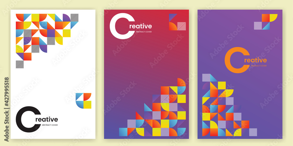 Trendy geometric abstract background for cover, flyer or banner. Colorful shapes.