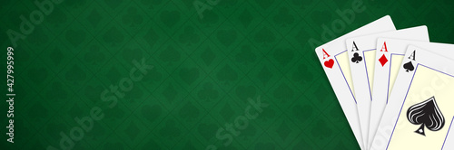 Poker and Casino Playing Cards. Blank poster template with design card four aces poker hand.