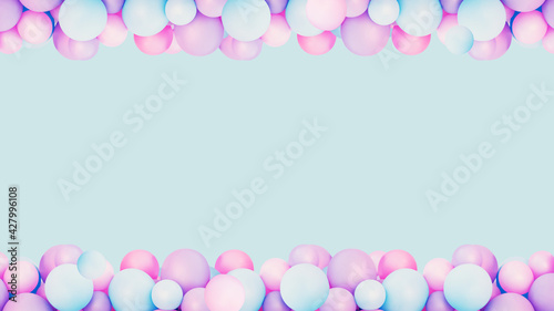 Colorful balloons background, punchy pink and mint pastel colored and soft focus. Party festive balloons photo wall birthday decoration for children. Background for wedding, anniversary, birthday.