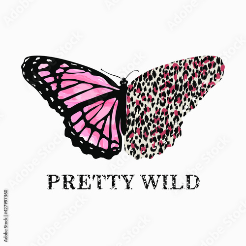 Butterfly, illustration of a butterfly half painted in leopard skin color. Vector