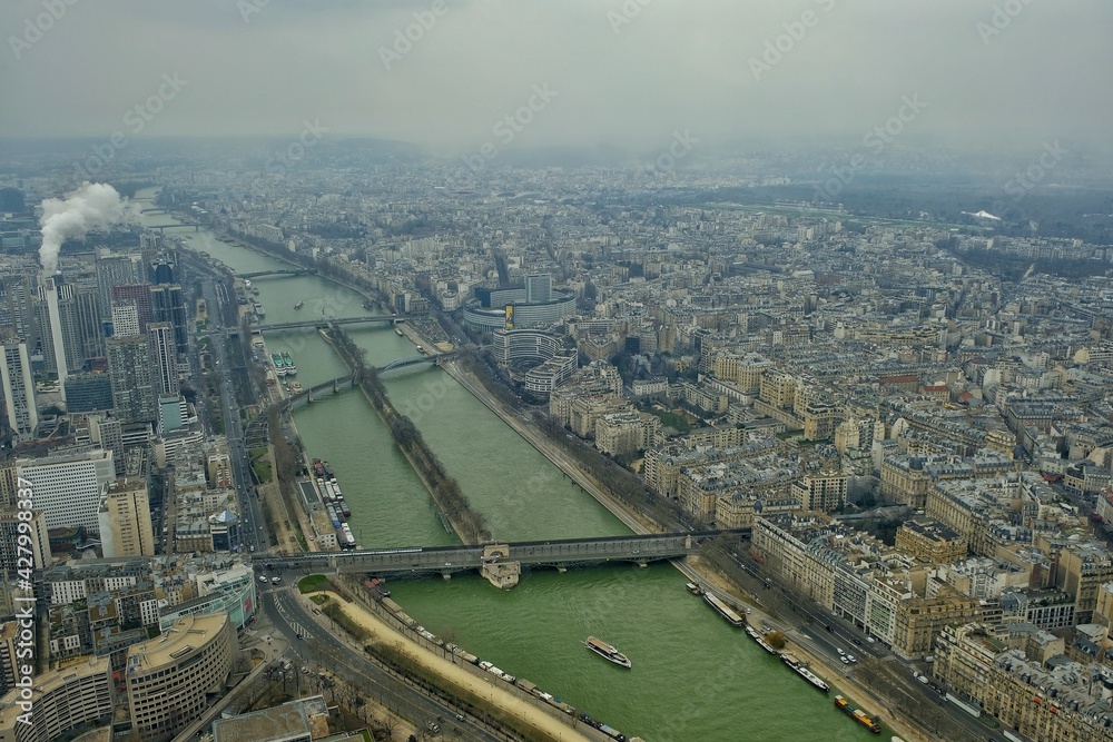 Aerial panoramic view of Paris France from the Eiffel Tower