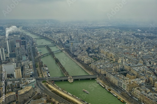 Aerial panoramic view of Paris France from the Eiffel Tower