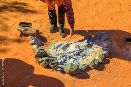 stone and bush plants used during the smoking ceremony among Indigenous Australians. Plants are burned to produce smoke which is believed to cleansing properties. Northern Territory, Australia