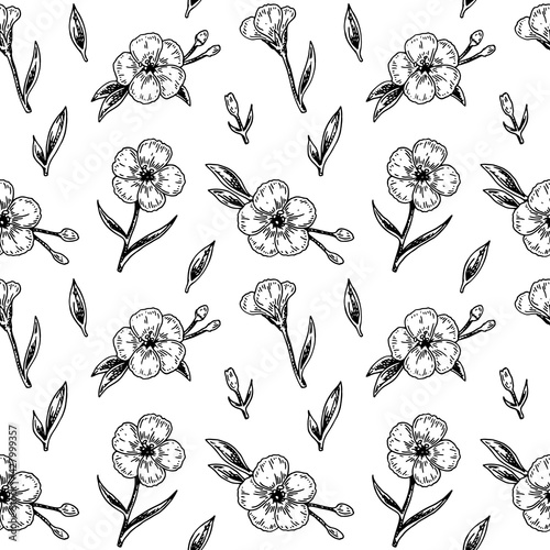 Spring flowers seamless pattern with hand drawn design elements. Vector illustration in sketch stile.
