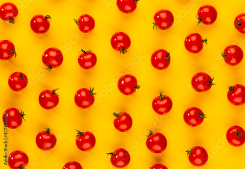 Cherry tomato, Healthy eating and vegetarianism. Color background.