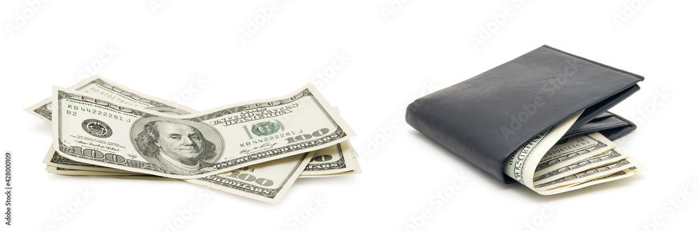 Purse with money on white background Purse with money on white background