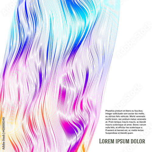 Design elements. Wave of many lines. Abstract vertical wavy stripes on white background isolated. Creative line art. Vector illustration EPS 10. Colourful waves with lines created using Blend Tool