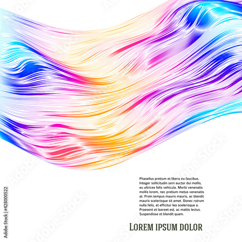Design elements. Wave of many lines. Abstract vertical wavy stripes on white background isolated. Creative line art. Vector illustration EPS 10. Colourful waves with lines created using Blend Tool