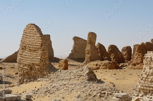 The walls and ruins of Dimeh el Sibaa (Soknopaiou Nesos) in Fayoum city desert in Egypt