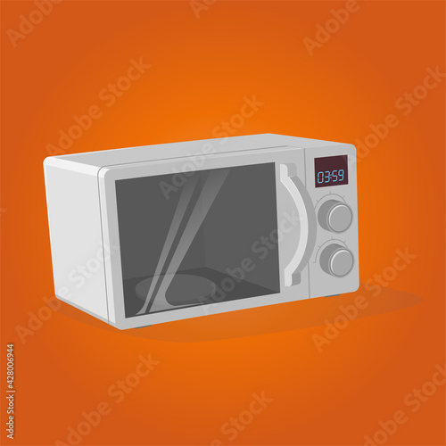retro cartoon illustration of a microwave oven