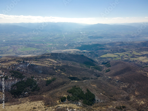 Aerial winter view of Konyavska mountain near Viden Peak, Bulgaria