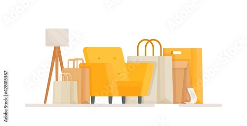 Sales and work at home. Vector illustration of a store online. Safe online shopping.