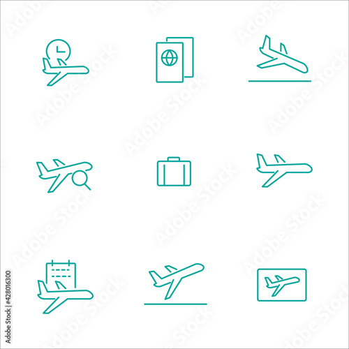 Simple Set of Airport Related Vector Line Icons. Contains such Icons as Departure, Tickets, Baggage Claim and more. Editable Stroke.