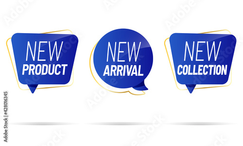 New product. New arrival. New collection. Advertising label, tag, sticker. Vector illustration.