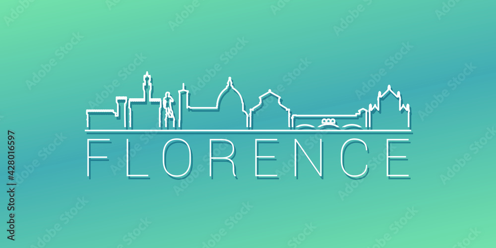 Naklejka premium Florence, Metropolitan City of Florence, Italy Skyline Linear Design. Flat City Illustration Minimal Clip Art. Background Gradient Travel Vector Icon.