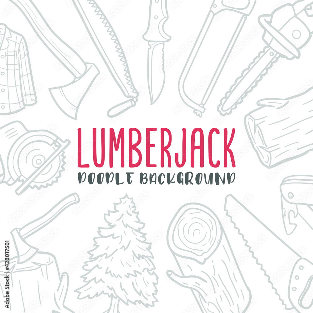 Lumberjack Doodle Banner Icon. Work Forest Vector Illustration Hand Drawn Art. Line Symbols Sketch Background. Lumberjack Doodle Banner Icon. Work Forest Vector Illustration Hand Drawn Art. Line Symbols Sketch Background.