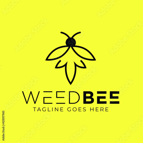 Weed Bee Flat Modern Minimalist Vector Logo Design Template