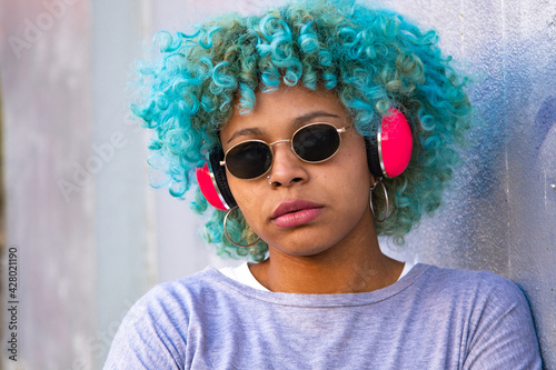 afro american black girl with headphones