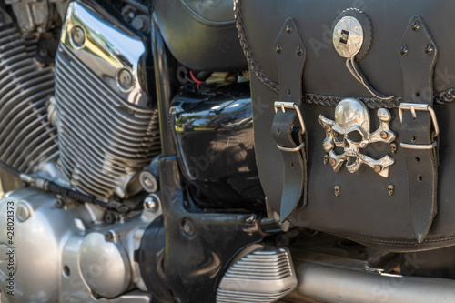 motorcycle with a skull in a suitcase