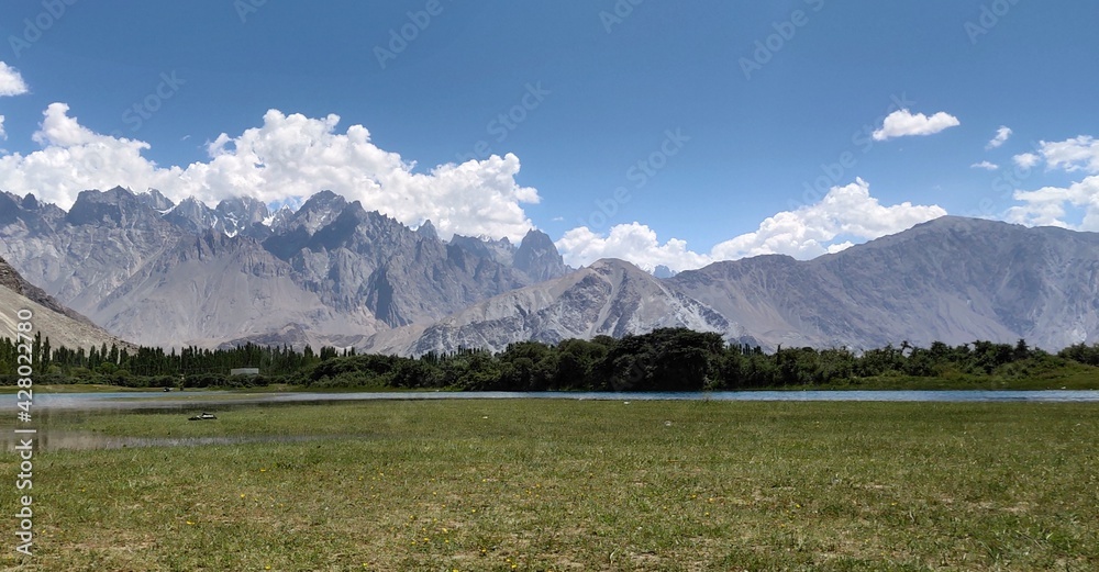 landscape with lake and mountains landscape with lake and mountains