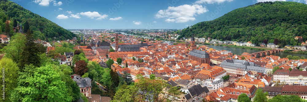 Beautiful Germany, panoramic image of Heidelberg in Spring