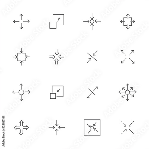 Simple Set of Scaling Related Vector Line Icons. Contains such Icons as Increase, Decrease, Resize and more.