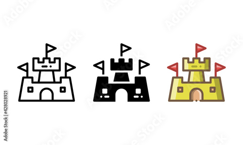 Sand castle icon. With outline, glyph, and filled outline styles
