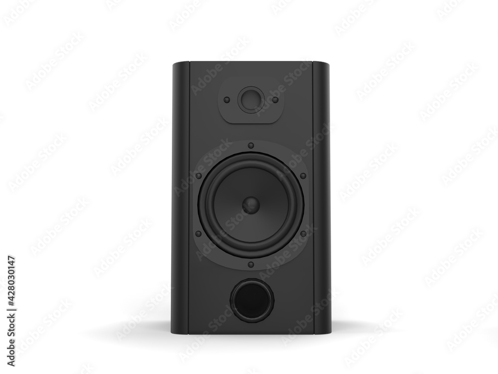 Cool modern matte black bass sub woofer speaker - front view Cool modern matte black bass sub woofer speaker - front view