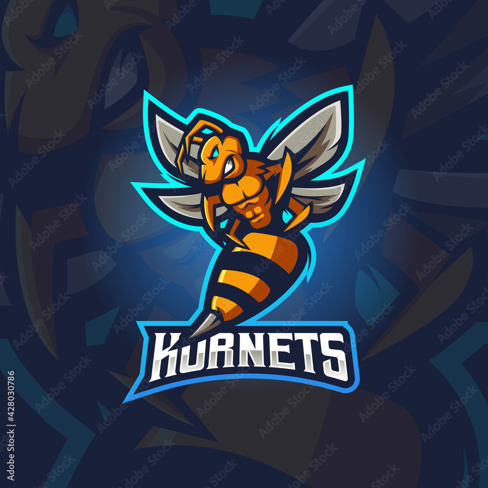 Hornets e-Sport Mascot Logo Design Illustration Vector