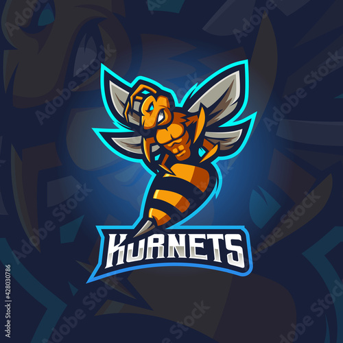 Hornets e-Sport Mascot Logo Design Illustration Vector