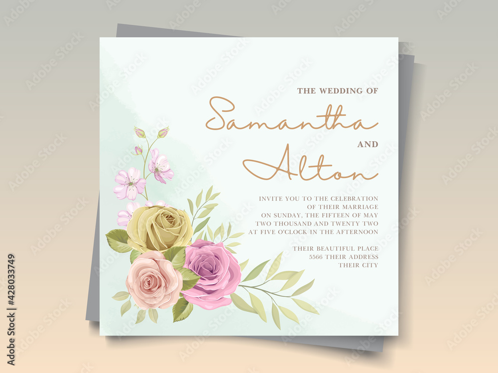 Hand drawn floral wedding invitation template