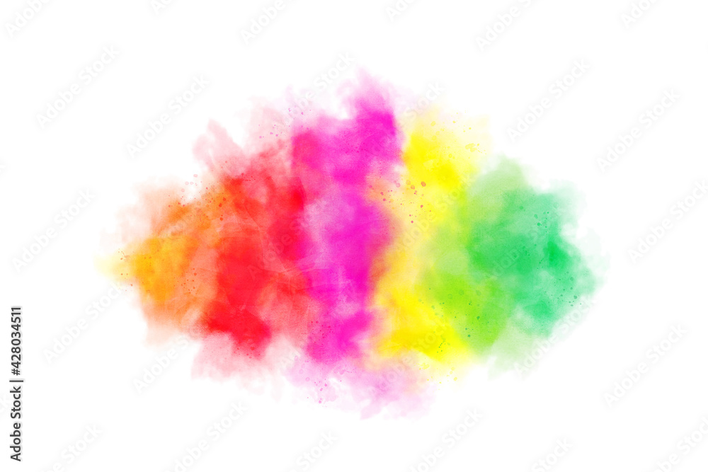 Color splash of vibrant watercolor paints isolated on white background