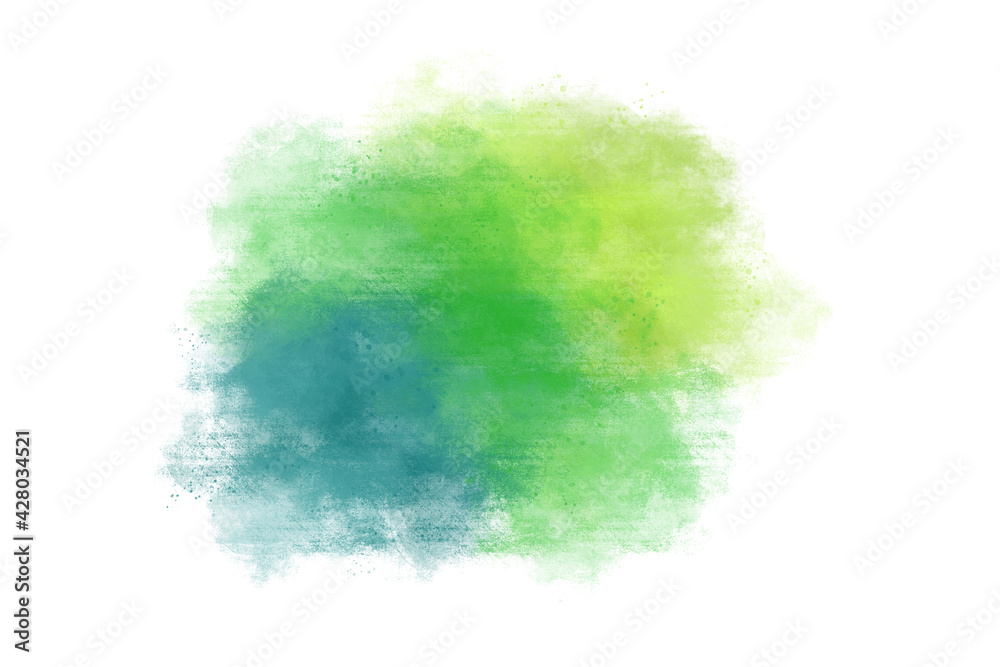 Fototapeta premium Green blue watercolor paints fusion design isolated on white background
