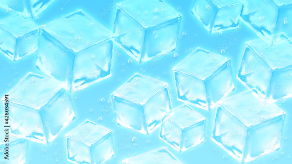 泡がいっぱいの氷入りソーダ　背景イラスト素材