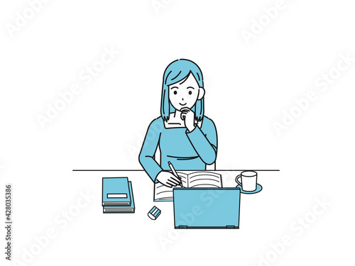 勉強する大学生　若い女性　資格の勉強　イラスト素材