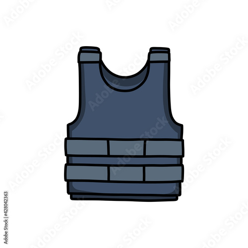 bulletproof vest doodle icon, vector color illustration