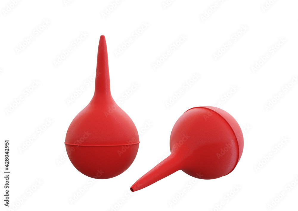 Red rubber bulb syringe isolated on white background. Nasal aspirator Red rubber bulb syringe isolated on white background. Nasal aspirator