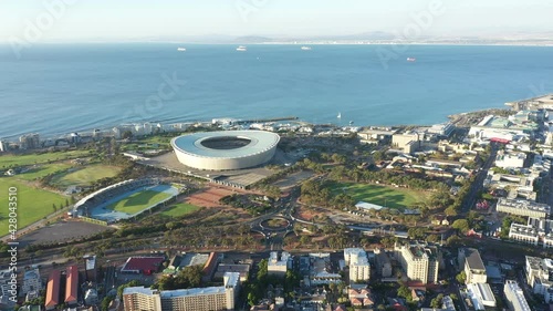 Aerial view of Cape Town with football stadium