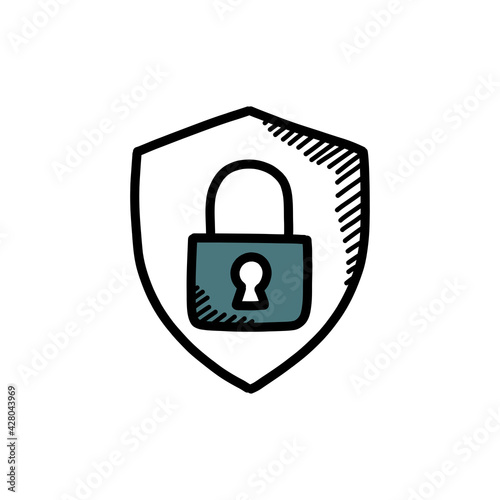 security doodle icon, vector color line illustration