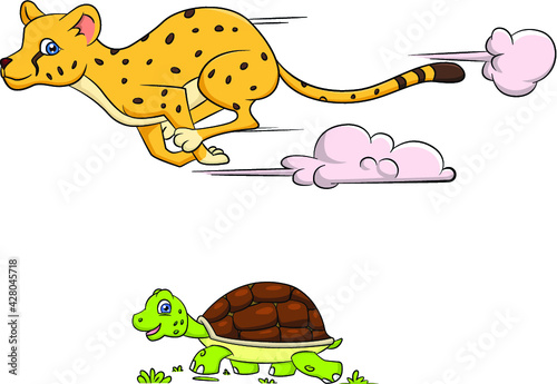 cartoon vector illustration of a fast and slow animal