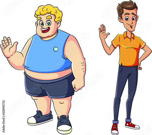 cartoon vector illustration of a fat and skinny guy
