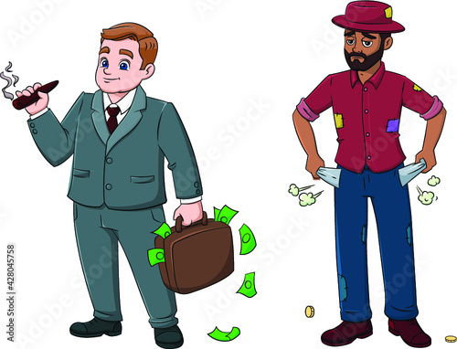 cartoon vector illustration of men-rich and poor