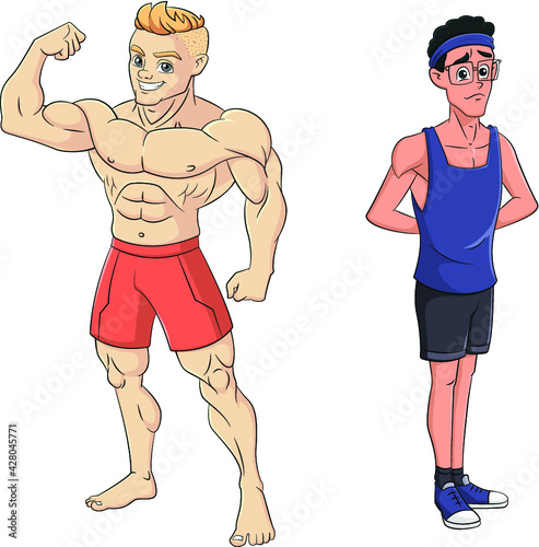 cartoon vector illustration of men-strong and weak