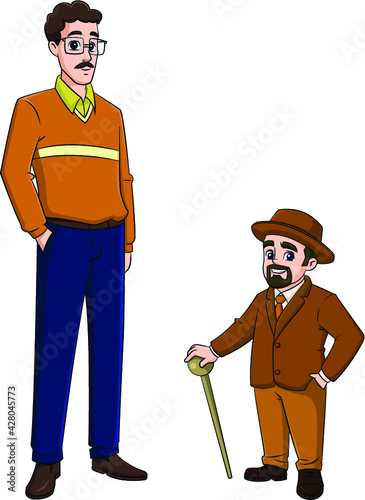 cartoon vector illustration of a tall and short man